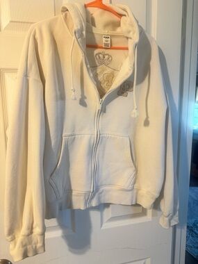 PINK Victoria's Secret Cream Hoodie with Embroidered Crown
